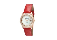 Peugeot Women 36mm Red Fluted Bezel Watch with Leather Strap