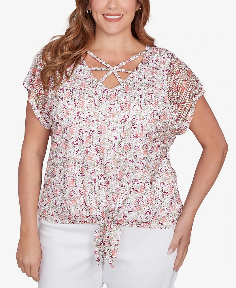 Hearts Of Palm Plus Printed Oval Textured Knit Top
