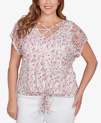 Hearts Of Palm Plus Printed Oval Textured Knit Top