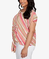 Hearts Of Palm Plus Printed Crinkle Tie Front Top