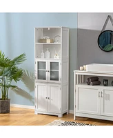 6-Tier Freestanding Bathroom Cabinet with 2 Open Compartments and Adjustable Shelves