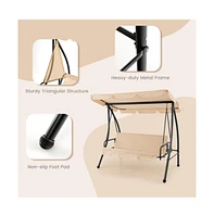 2-Seat Outdoor Convertible Swing Chair with Flat Bed and Adjustable Canopy