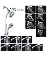 Rainsken Bar Combo Rain Showerhead, Drill-Free Stainless Steel Slide, 7-Setting Hand, Dual Shower Head Spa System