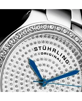 Stuhrling Original Women's Quartz Watch – Silver Dial with Swarovski Crystals & Triple-Row Stainless Steel Bracelet