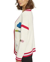 Central Park West Women's Varsity Patchv Neck Cardigan