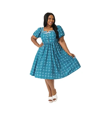 Unique Vintage Plus 1940s Sweetheart Button Front Swing Dress