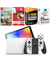 Nintendo Switch White Oled Console with Pikmin 4, Nintendo $20 eShop Gift Card, MightySkins Console and Controller Skin Voucher
