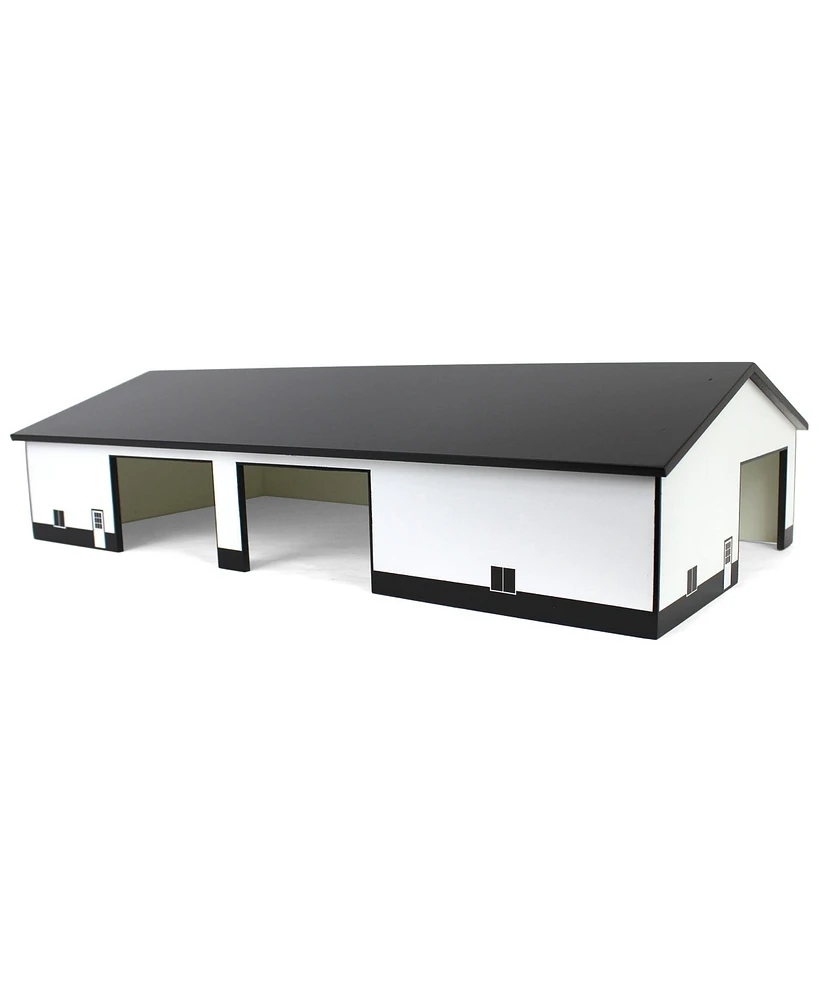 1/64 White & Black 60ft x 120ft Wood Implement Shed w/ Double Side Doors Sta-218