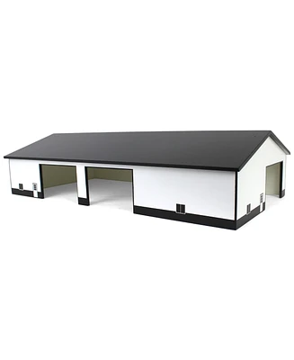 1/64 White & Black 60ft x 120ft Wood Implement Shed w/ Double Side Doors Sta-218