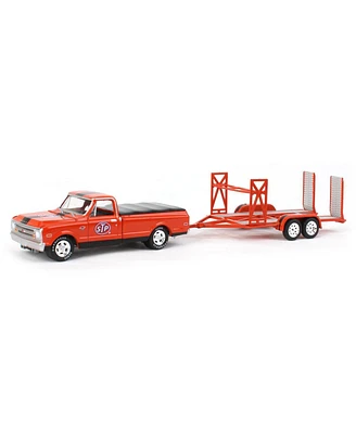 Greenlight Collectibles 1/64 1968 Chevrolet C-10 Pickup Truck Stp with Tandem Car Trailer Hitch & Tow Series 26 32260-b