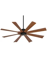 60" Defender Modern Industrial Indoor Outdoor Ceiling Fan with Remote Control Matte Black Hand-Painted Koa Damp Rated for Patio Exterior House Ho