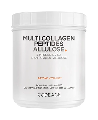 Codeage Multi Collagen Peptides Powder + Allulose - 5 Types - Grass-Fed Collagen - Rare Sugar Allulose Supplement - 0 Calories Sweetener & 0 Carbs