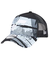 New Era Men's Black/White Utah Jazz Tip Off A-Frame Trucker 9FORTY Adjustable Hat