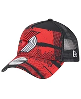 New Era Men's Black/Red Portland Trail Blazers Tip Off A-Frame Trucker 9FORTY Adjustable Hat