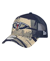 New Era Men's Navy/Gold New Orleans Pelicans Tip Off A-Frame Trucker 9FORTY Adjustable Hat