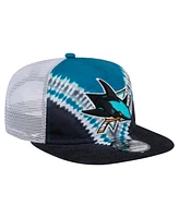 New Era Men's Black/Teal San Jose Sharks Throwback V-Dye Adjustable Golfer Hat