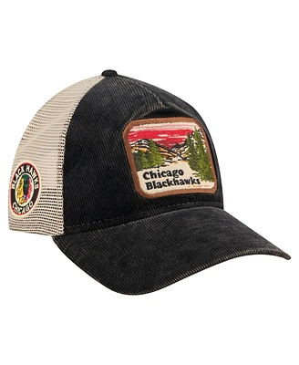 New Era Men's Black/Cream Chicago Blackhawks Vintage Landscape 9TWENTY A-Frame Adjustable Trucker Hat