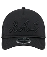 New Era Men's Black Baltimore Orioles City Initial 9FORTY A-Frame M-Crown Adjustable Trucker Hat