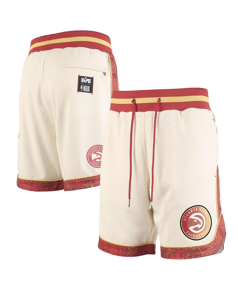 Two Hype x Nba Men's Cream Atlanta Hawks Culture Hoops Collection Premium Mesh Shorts