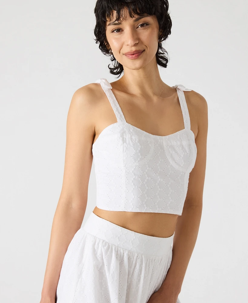 Steve Madden Women's Embroidered Tie-Shoulder Top