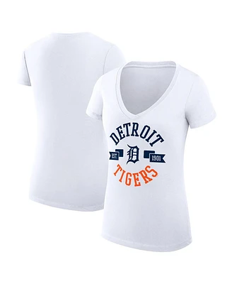 G-iii 4Her by Carl Banks Women's White Detroit Tigers City Graphic V-Neck Fitted T-Shirt