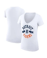 G-iii 4Her by Carl Banks Women's White Detroit Tigers City Graphic V-Neck Fitted T-Shirt