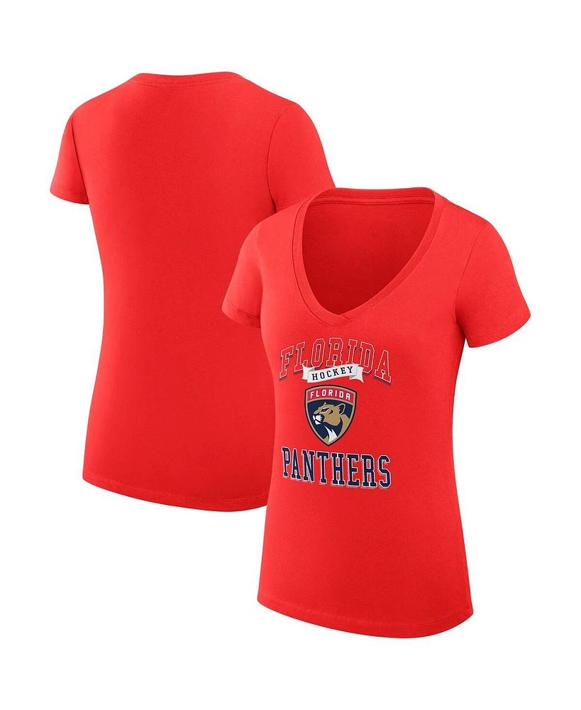 G-iii 4Her by Carl Banks Women's Red Florida Panthers Team Logo Graphic V-Neck Fitted T-Shirt