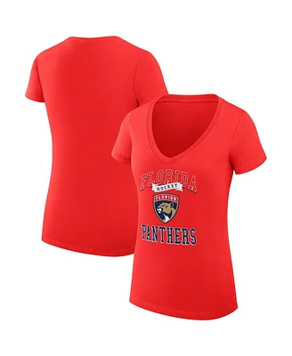 G-iii 4Her by Carl Banks Women's Red Florida Panthers Team Logo Graphic V-Neck Fitted T-Shirt