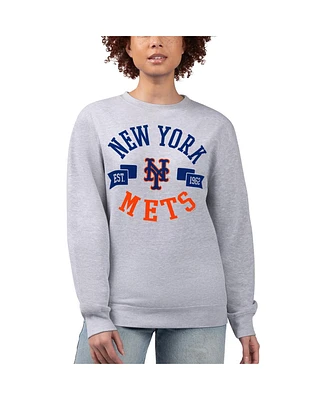 G-iii 4Her by Carl Banks Women's Heather Gray New York Mets Team Logo Fleece Pullover Sweatshirt