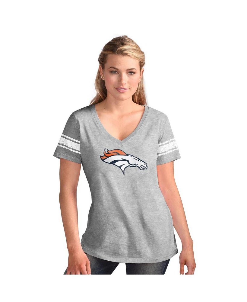 G-iii 4Her by Carl Banks Women's Heather Gray Denver Broncos First Pick Distressed V-Neck T-Shirt