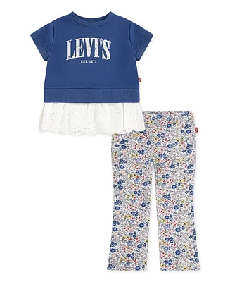 Levi's Toddler Girls 2-Piece Eyelet Crewneck Top and Flared Leggings Set