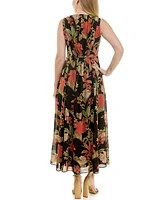 Taylor Women's Printed V-Neck Smocked-Waist Sleeveless Dress