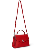 Lauren Ralph Crosshatch Leather Large Farrah Satchel