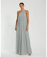 Mac Duggal Women's One Shoulder Embellished Trapeze A Line Gown