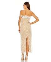 Mac Duggal Women's Floral Embellished Mesh Gown with Blouson Bodice and Fitted Skirt