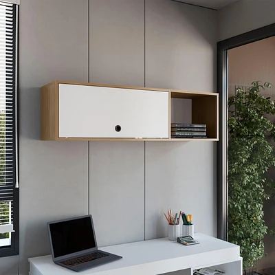 Somerset Wall Cabinet, 1 Door, 3 Shelves, Natural Oak / White