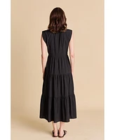endless rose Women's Pintuck Details Sleeveless Midi Dress