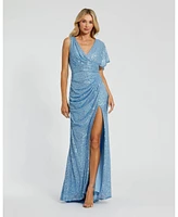 Mac Duggal Women's Sequined Asymmetrical Draped Trumpet Gown
