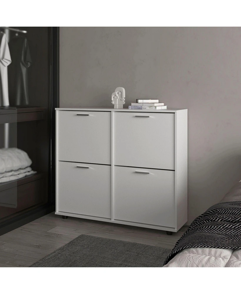 Nutrioso Tilt-Out Shoe Storage Cabinet with Multiple Compartments and Modern Desig, White
