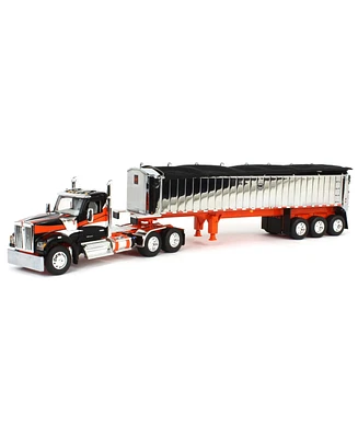 First Gear Dcp 1/64 Black and Orange Kenworth W990 with Chrome Mac Coal End Dump Trailer