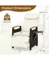 Gymax 2PCS Patio Rattan Lounge Chair Pe Wicker Recliner Chair w/ Adjustable Backrest & Footrest
