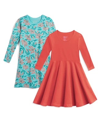 Mightly Toddler Girls Fair Trade Organic Cotton Long Sleeve Dresses 2-pack