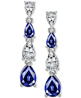Blue Spinel (3/4 ct. t.w.) & Lab Grown White Sapphire (1-7/8 ct. t.w.) Pear-Shaped Linear Drop Earrings in Sterling Silver