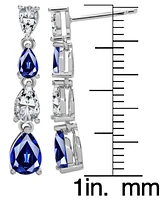 Blue Spinel (3/4 ct. t.w.) & Lab Grown White Sapphire (1-7/8 ct. t.w.) Pear-Shaped Linear Drop Earrings in Sterling Silver