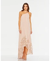 Mac Duggal Women's Flowy One Shoulder Asymmetrical Beaded Gown