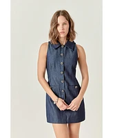 endless rose Women's Denim Collared Mini Dress