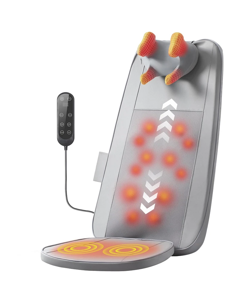 Shiatsu Neck & Full Back Massager with Heat, Massage Chair Pad Cushion for Stress Relief, Kneading or Rolling Chair Seat
