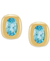 2-Pc. Set Swiss Blue Topaz Bezel Pendant Necklace & Matching Stud Earrings (1-3/4 ct. t.w.) in 14k Gold-Plated Sterling Silver