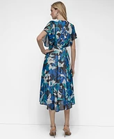 Dkny Women's V-Neck Smocked-Waist Flutter-Sleeve Midi Dress