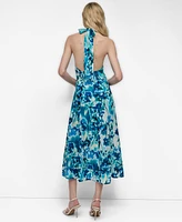 Dkny Women's Cotton Halter V-Neck Tie-Back Midi Dress